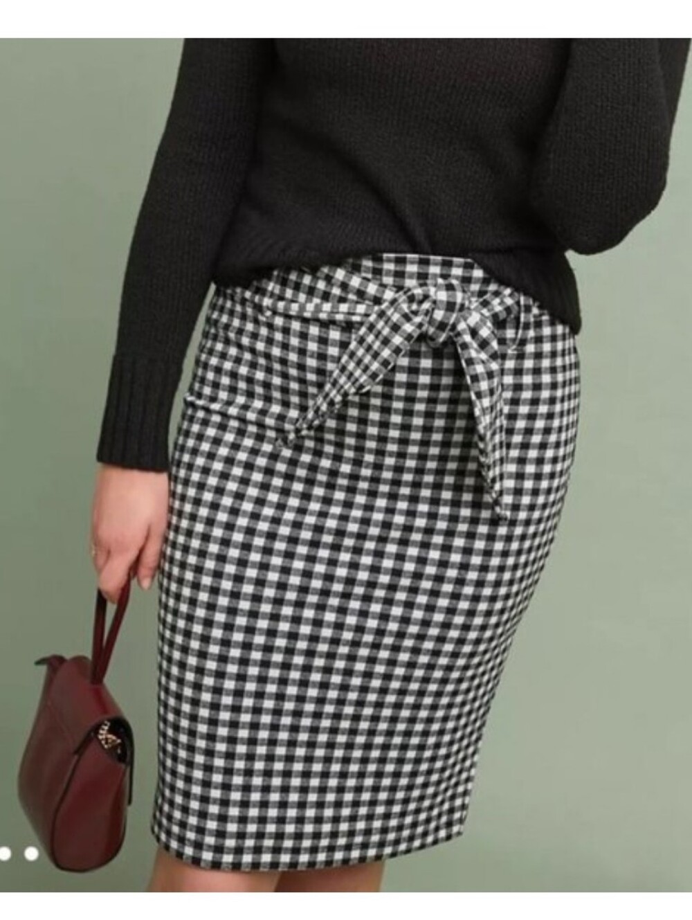 Maeve Anthro Gingham Check Pencil Skirt Tie Waist M